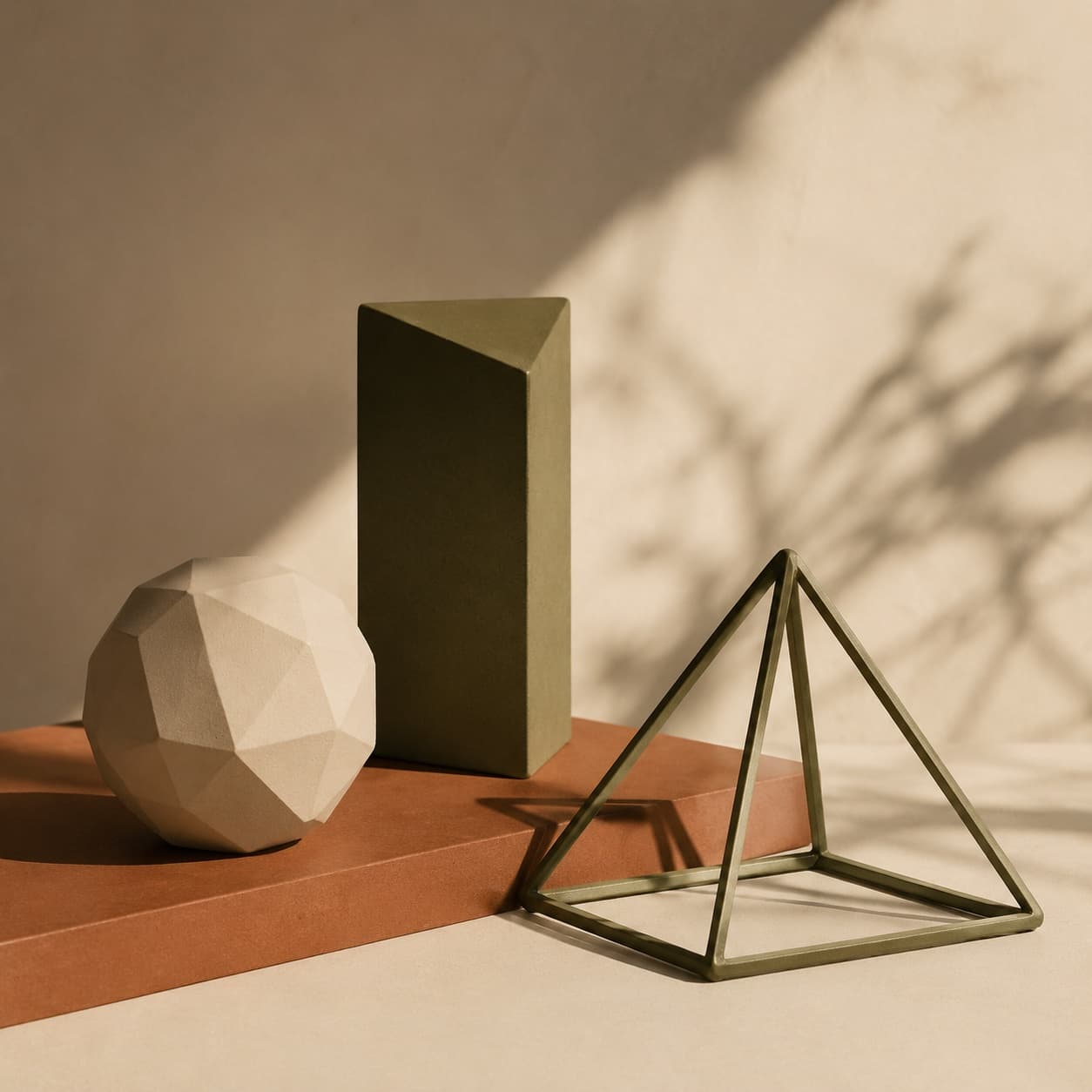 Geometric Decor Trio — Metal meets matte ceramic.