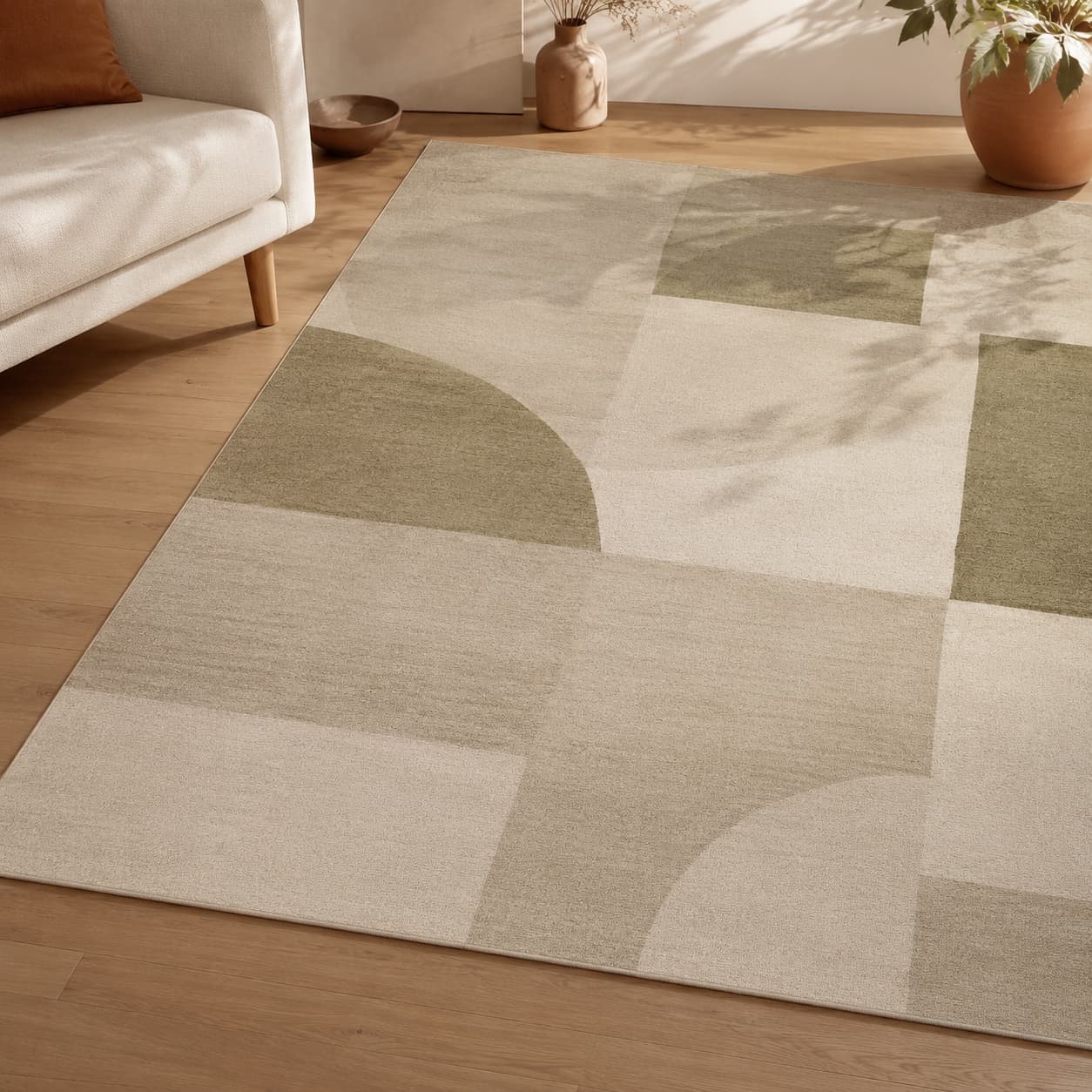 Modern Area Rug — A grounded geometric base.