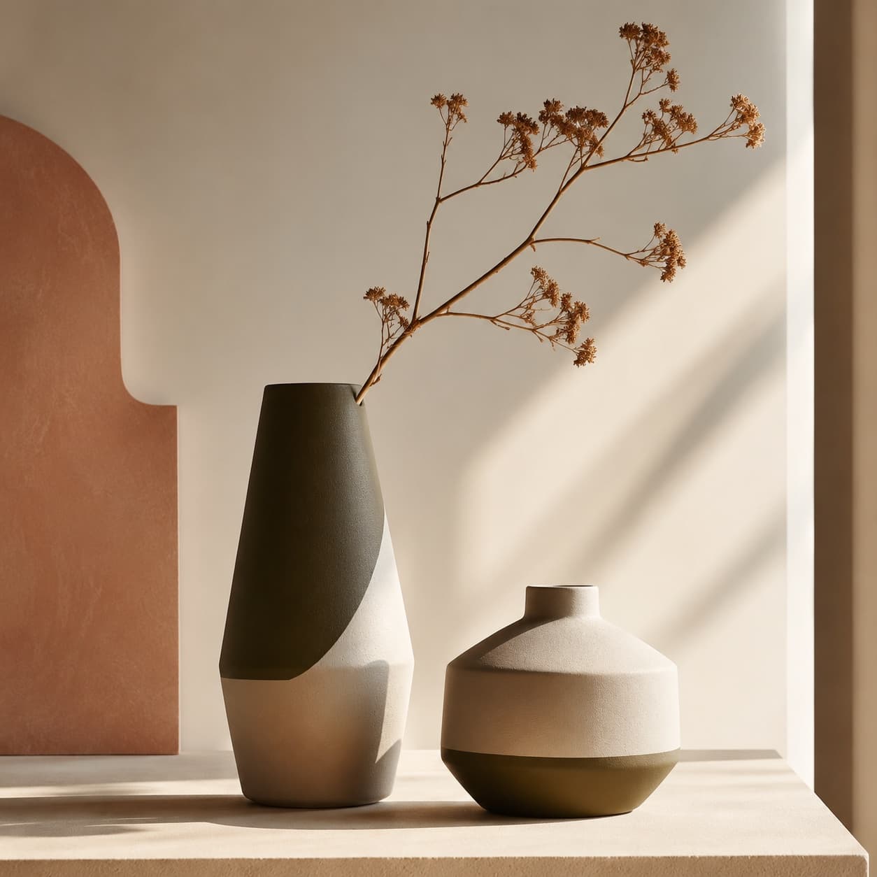 Modern Ceramic Vase Pair — Two heights, one quiet pairing.